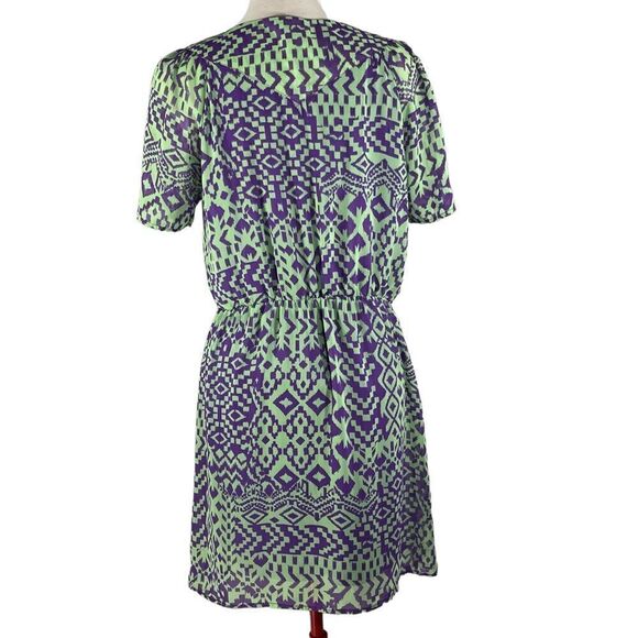 𝅺Brandon & Ashley baby doll mini dress shirred waist lavender mint green size L - Picture 4 of 11